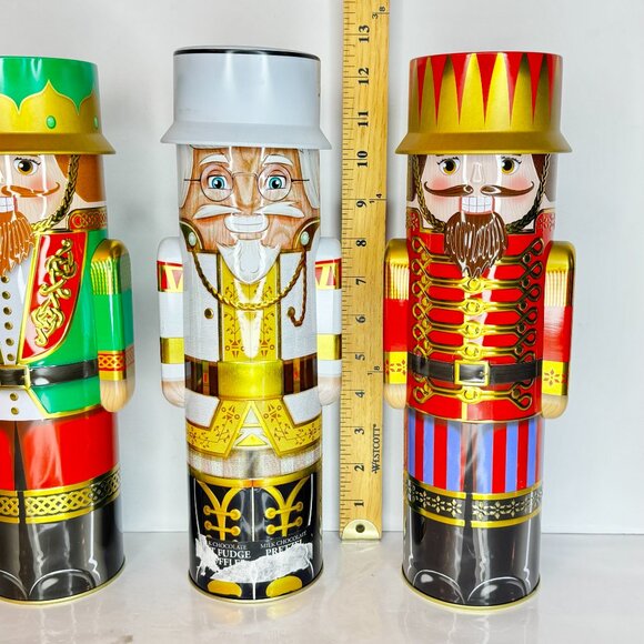 Silver Crane Christmas 12" Empty Tin Collector Nutcracker Holiday Lidded Set 4 - Picture 5 of 11